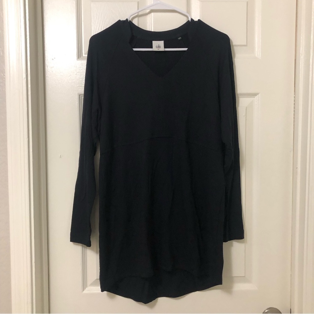 Cabi 3415 Black Gala Stretch Knit Long Sleeve V-Neck Sweatshirt Tunic Top XS